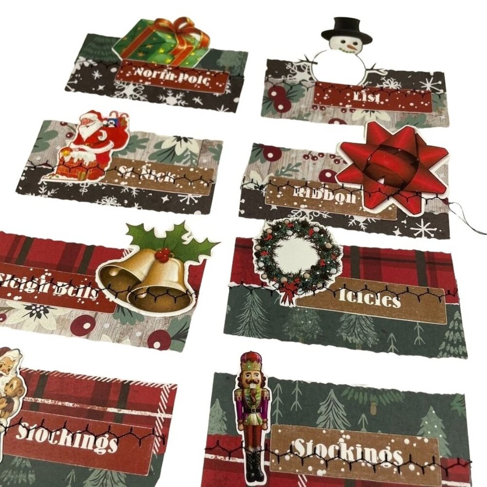 10 Pc Christmas Junk Journal Ephemera Embellishments Handmade Sewn mq